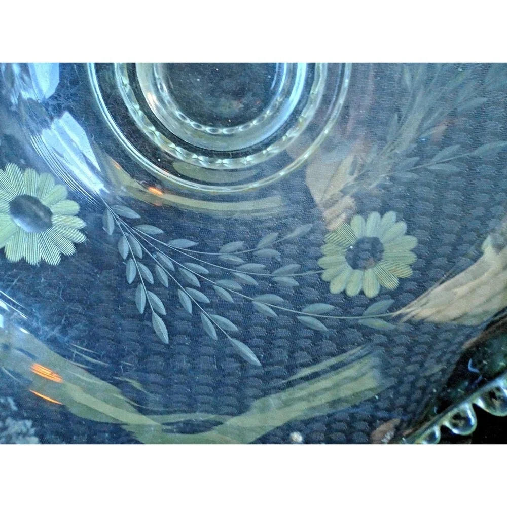 W.J. Hughes Cornflower Etched Glass Bowl Imperial Glass Candlewick Pattern VTG